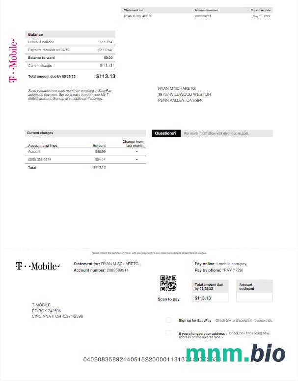 USA T-MOBILE rachunek za media Word i szablon PDF